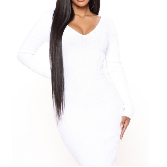 Kali "Pure White" Ribbed Midi Sweater Dress - Picture 3 of 5